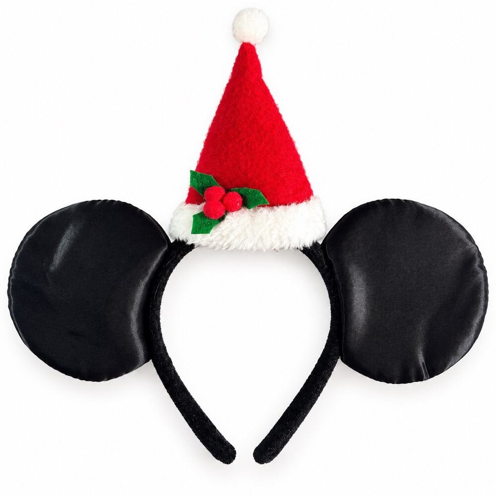 Disney Mickey Mouse Ears Christmas Santa Hat Holly Headband Holiday